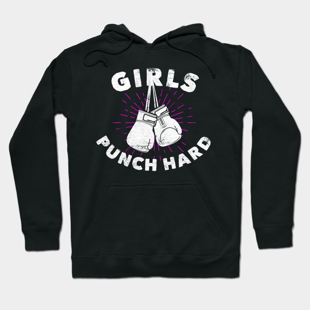 Girls Boxing Girls Punch Hard Distressed  Gloves Workout Hoodie by markz66